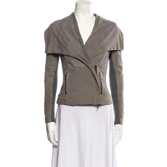 VINCE Drape Paper Weight Suede Smoke Gray Moto Asymmetric Zip Biker Jacket Size - Picture 1 of 14